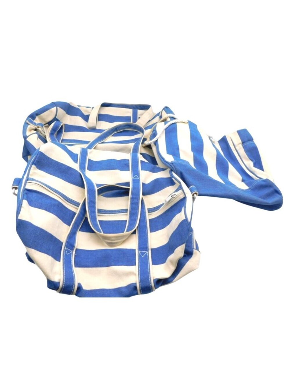High Sierra Blue White Striped Canvas Duffle Duffel Bag Set Vintage 1990s